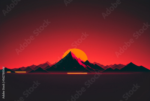 Generative ai contemporary aesthetic background landscape with mountains  sunset or sunrise.