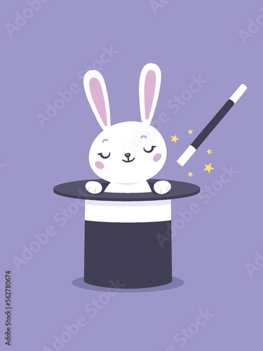 Magician hat trick with bunny vector cartoon illustration