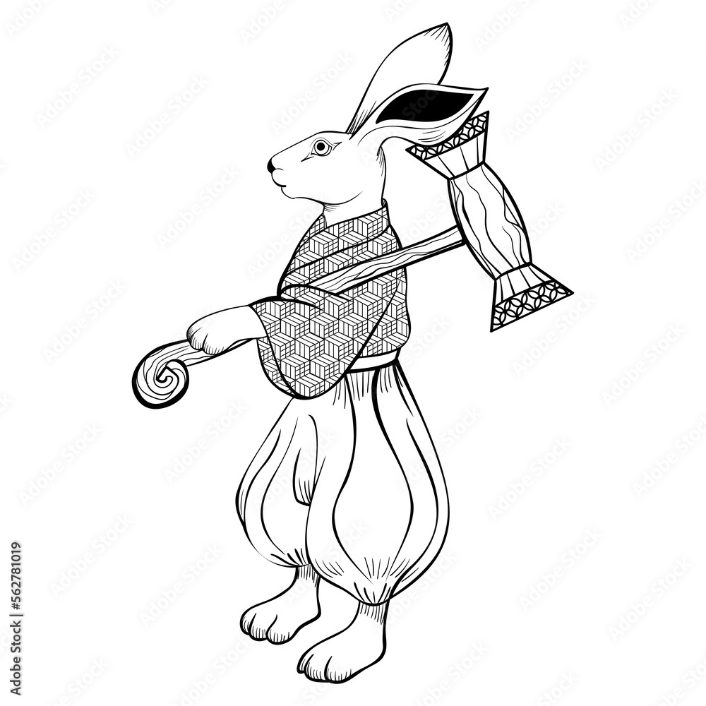 Fototapeta premium Cartoon hare, symbol of chinese new year or moon hare, also traditional symbol of easter