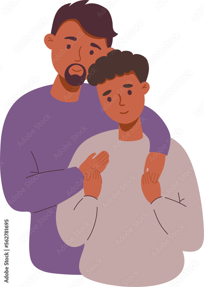 ethnic gay couple hugging