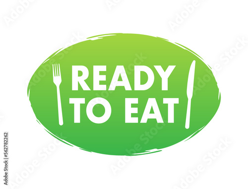 Ready to eat meal sign, label. Precooked food. Vector stock illustration