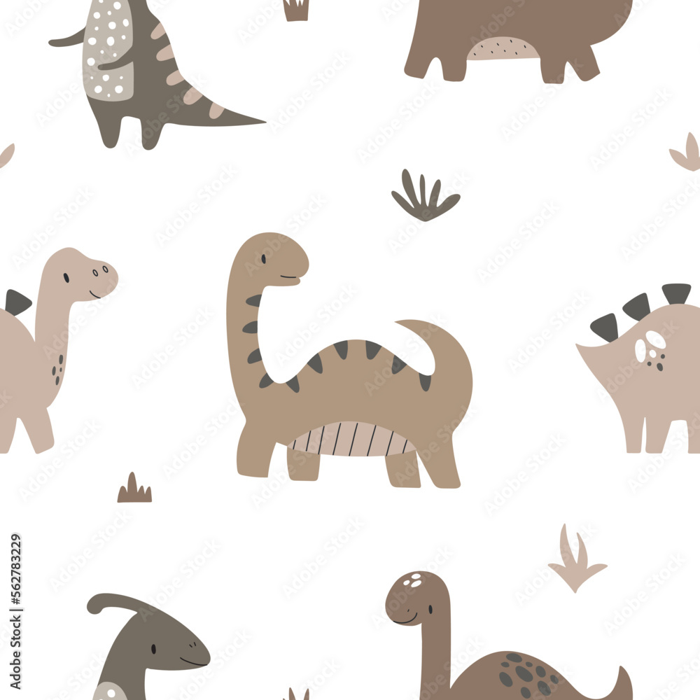 Vector hand drawn repeating pattern with cute dinosaurs and textures in boho style for children's and textile decoration. Vector hand drawn repeating pattern with cute dinosaurs and textures in boho style for children's and textile decoration.
