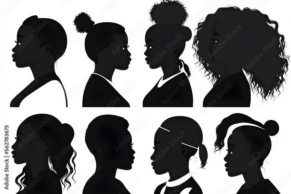 Black woman with beautifully curled hair that is hand-drawn. Girl with long lashes and finely sculpted eyebrows. Vector typeface for a business visit card idea. generative ai ideal salon appearance. Black woman with beautifully curled hair that is hand-drawn. Girl with long lashes and finely sculpted eyebrows. Vector typeface for a business visit card idea. generative ai ideal salon appearance.