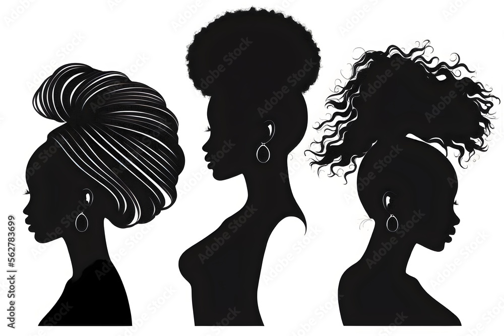 Black woman with beautifully curled hair that is hand-drawn. Girl with long lashes and finely sculpted eyebrows. Vector typeface for a business visit card idea. generative ai ideal salon appearance. Black woman with beautifully curled hair that is hand-drawn. Girl with long lashes and finely sculpted eyebrows. Vector typeface for a business visit card idea. generative ai ideal salon appearance.