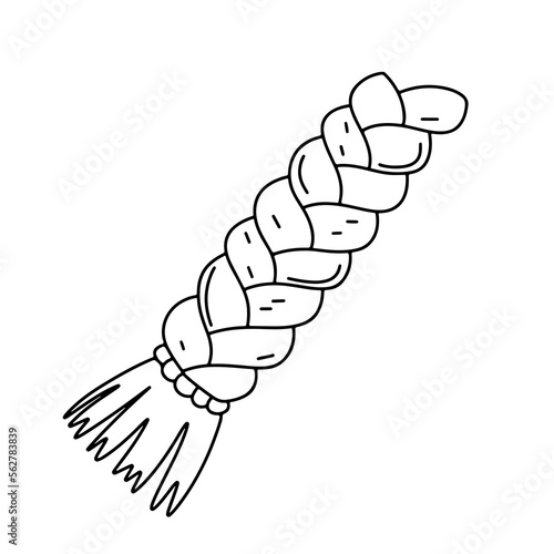 A braid of hair in hand drawn doodle style. Vector illustration isolated on white background.