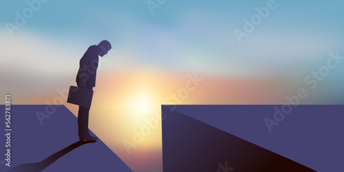 Concept de l’obstacle à franchir avec le symbole d’un homme qui doit trouver une solution pour traverser un gouffre.