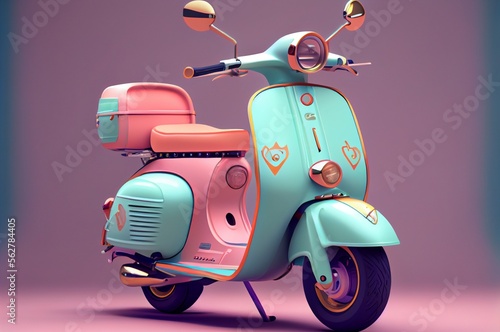 pink vintage   scooter in the studio made with generative ai, pastel colors, 3d illustration, dolce vita