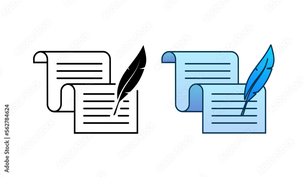 Document and feather pen. Old writing. Vector stock illustration. Document and feather pen. Old writing. Vector stock illustration.