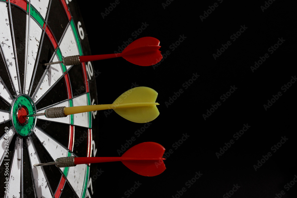 Successful Goal Achievement Goal Achievement Concept Background - Three Darts Closeup with Place for Text. Concept of business goal, target center. Successful Goal Achievement Goal Achievement Concept Background - Three Darts Closeup with Place for Text. Concept of business goal, target center.