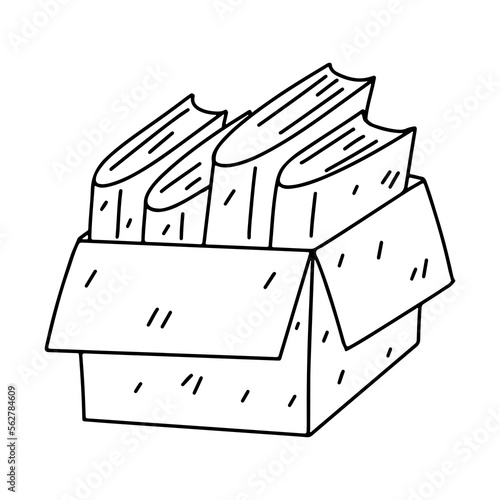 Box with books inside in hand drawn doodle style. Bookcrossing concept vector illustration. Free books to read and exchange.