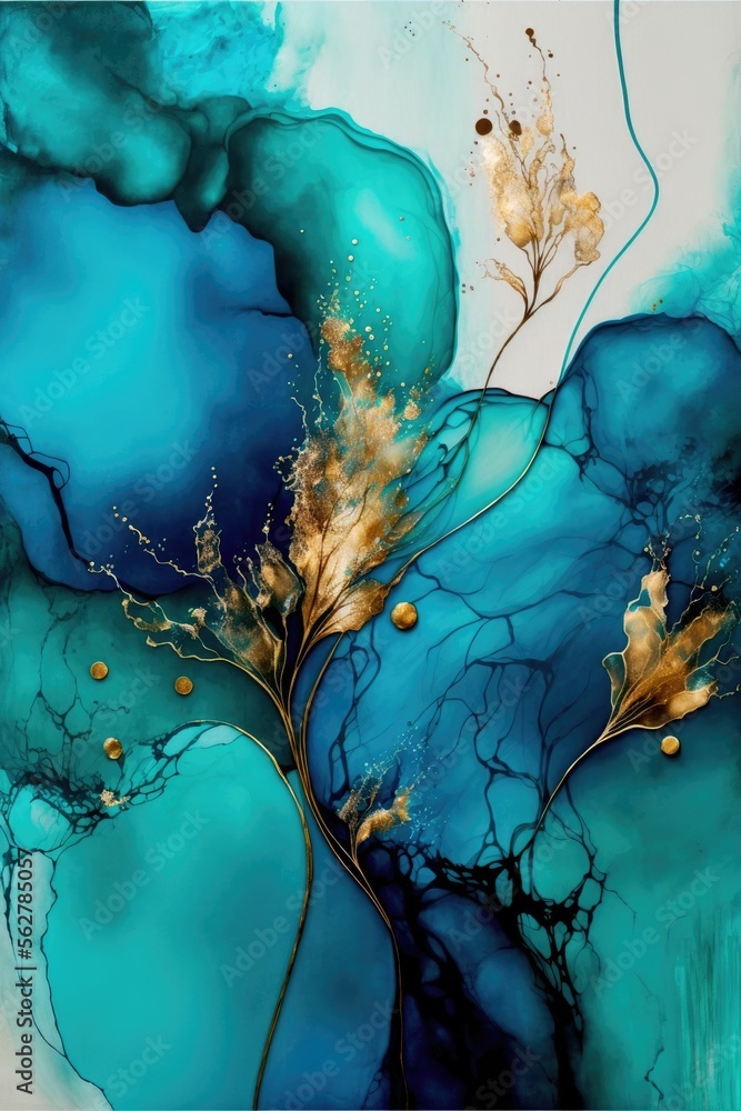 Alcohol ink painting, cyan abstract, pastel tones with golden cracks, AI assisted finalized in Photoshop by me
Alcohol ink painting, cyan abstract, pastel tones with golden cracks, AI assisted finalized in Photoshop by me