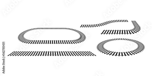 Railroad tracks. Railway train track. Rails and sleepers. Vector stock illustration.