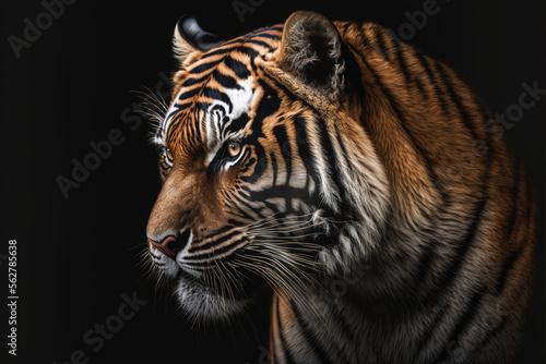 Beautiful Tiger Close-up on Black Background, Generative AI © alina