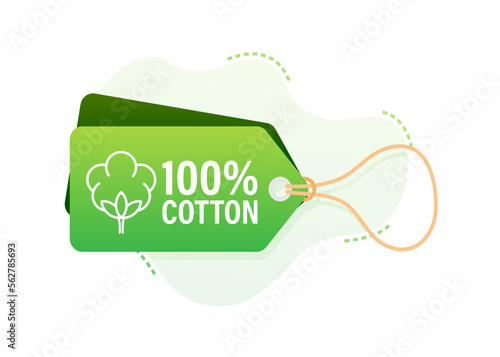 100 cotton label. Natural fiber sign. Vector stock illustration.