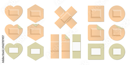 Medical adhesive plasters vector full set with isolated transparent background