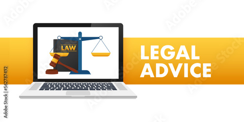 Legal advice. Justice, consultation. Client questions. Online lawyer assistance. Vector stock illustration.