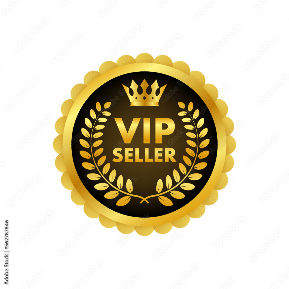 Naklejka premium VIP seller golden badge. Premium warranty. Quality guarantee. Vector stock illustration.