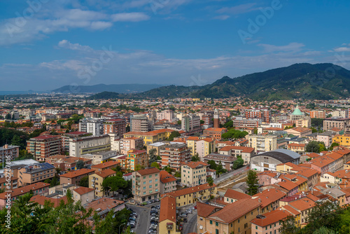 Aerial view of the center of Massa, Italy, on a sunny day