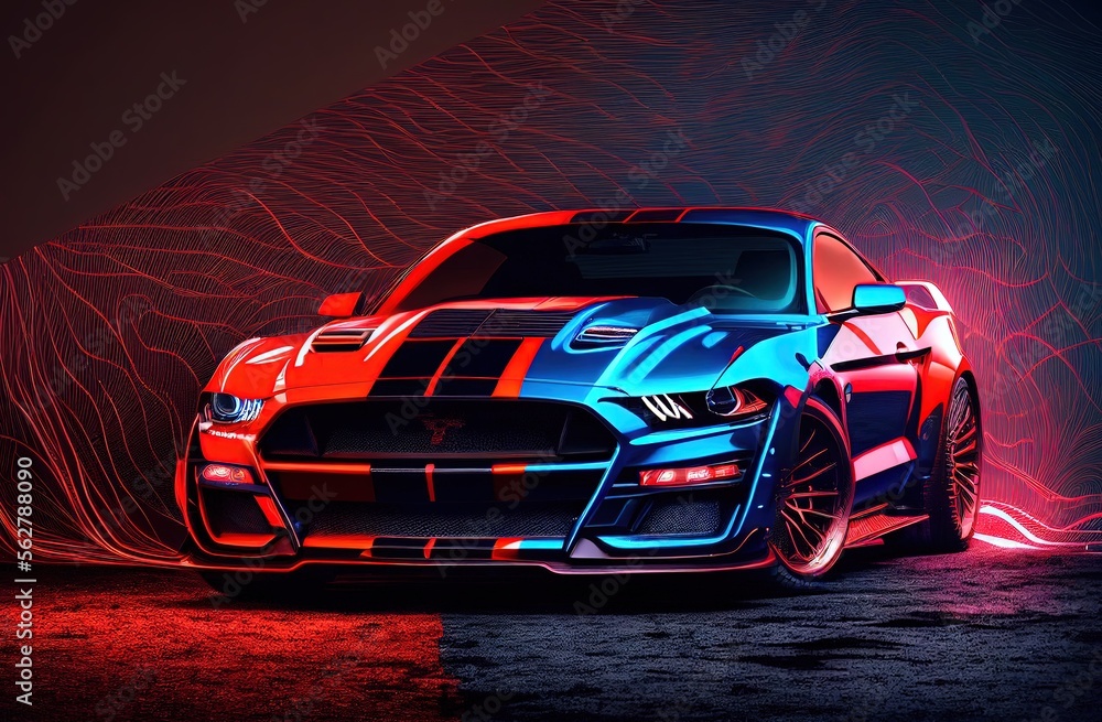 Naklejka premium car, golden car, neon car, white car, black car, sports car wallpaper concept, new car launch, car, dark, sport, ai generated
