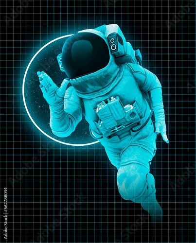 Fototapeta Naklejka Na Ścianę i Meble -  astronaut explorer is running on white background side view