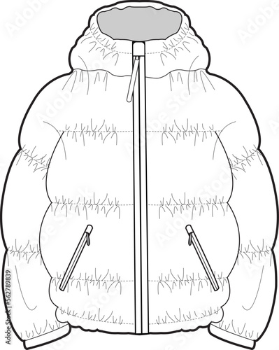 UNISEX LIGHT WEIGHT PUFFER JACKET WINTER WEAR FASHION FLAT DESIGN VECTOR