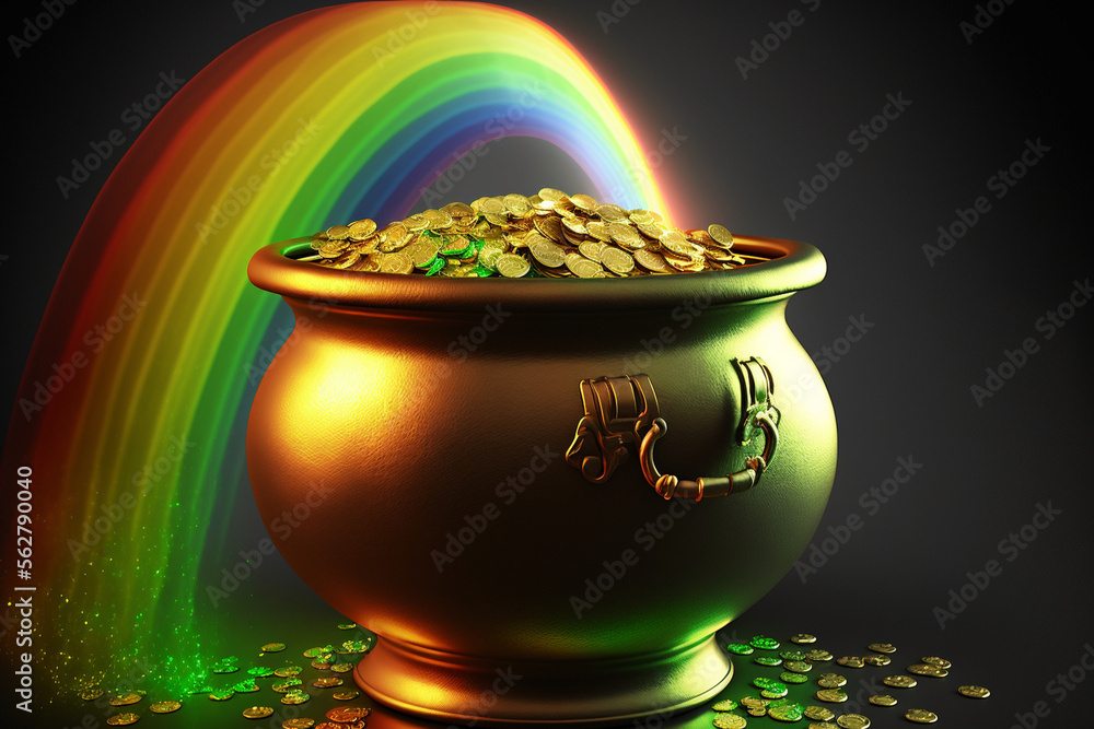 irish pot of gold at the end of the rainbow made by generative ai  Illustration Stock | Adobe Stock