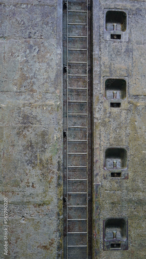 Ladder and hook for tide up the boats inside water chamber gate