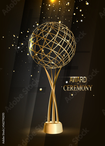 Golden trophy, gold cup award. Realistic vector illustration isolated