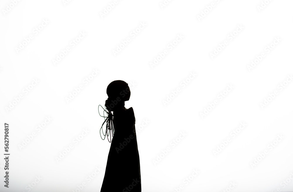 Silhouette of angel on white background with free space around to edit personal text