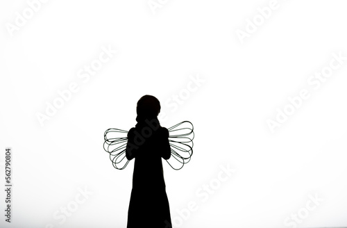 Silhouette of angel on white background with free space around to edit personal text photo