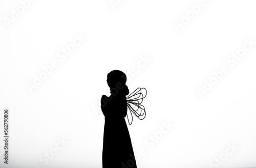 Silhouette of angel on white background with free space around to edit personal text