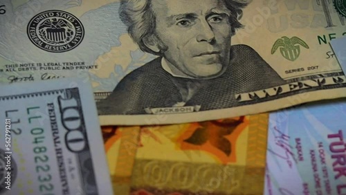 Wallpaper Mural Dollar banknotes with turk lira, tenge, euro. high quality video Torontodigital.ca