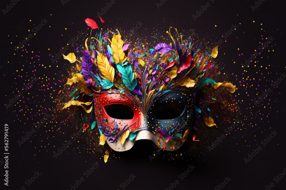 Braziliam carnival mask and festive elements, Generative ai