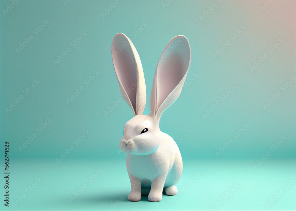 Obraz premium Easter bunny in a blue background. AI Generated