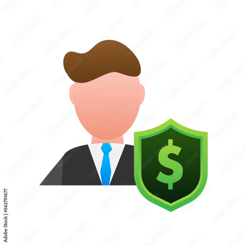 Beneficiary sign, Man and shield. Vector stock illustration. Beneficiary sign, Man and shield. Vector stock illustration.