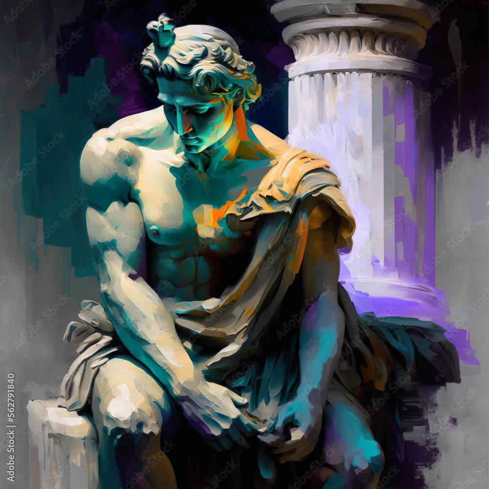 Abstract oil painting of a roman statue 