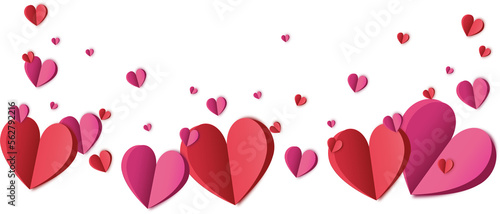 Valentine's day rose pink and red gradient paper hearts set. origami vector 