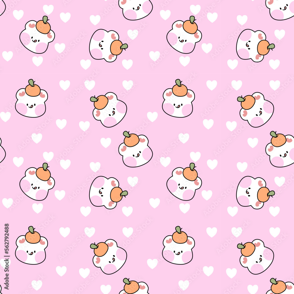 Vector seamless cartoon pattern with animals and heart on a pink background.