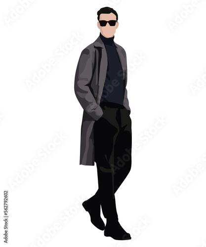 Stylish man in fashionable clothes on a white background. Vector illustration in flat style