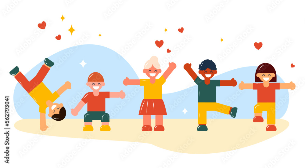 Fototapeta premium International Day of Happiness. Happy children. International friendship day