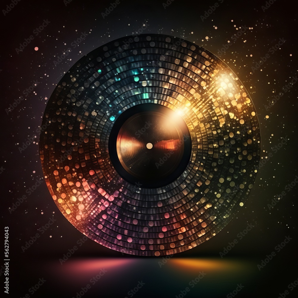 Vinyl record with disco ball pattern. Made with Generative AI Vinyl record with disco ball pattern. Made with Generative AI