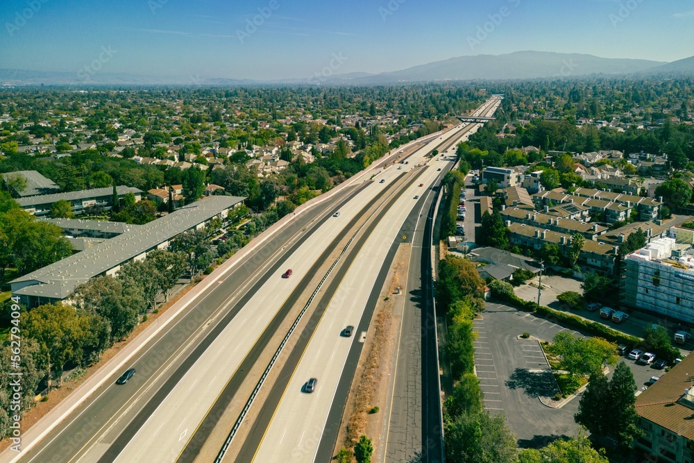 Aerial View of Freeway 85 in the City of Cupertino, CA