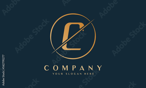 Sliced Letter C Logo With Circle Shape. Letter C Luxury Logo Template In Gold Color. Beautiful Logotype Design For Luxury Company Branding.