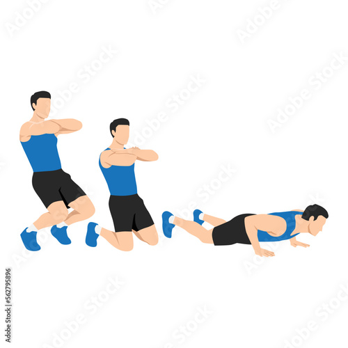 Man doing Sissy squat to nordic curl. Flat vector illustration isolated on white background