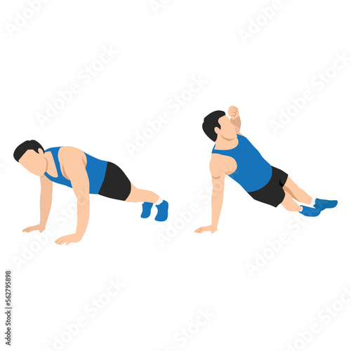 Man doing push up with a twist. Flat vector illustration isolated on white background