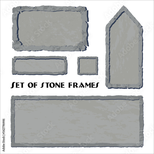 Cracked stone frames for games, flash. Rock border isolated on transparent background in vector