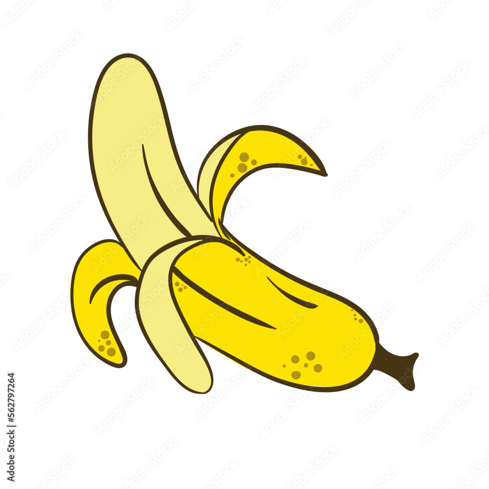 Peeled banana vector illustration. Juicy ripe fruits on white background. Berry, vegetarian, sweet, proper nutrition, dessert. Fruit concept Peeled banana vector illustration. Juicy ripe fruits on white background. Berry, vegetarian, sweet, proper nutrition, dessert. Fruit concept