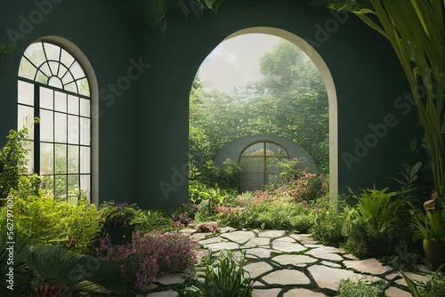 Vibrant Cottage Interior with Cobblestone Made with Generative AI