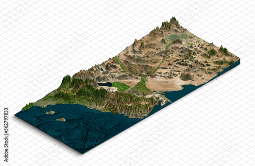 3d model of California USA. Isometric map virtual terrain 3d for infographic