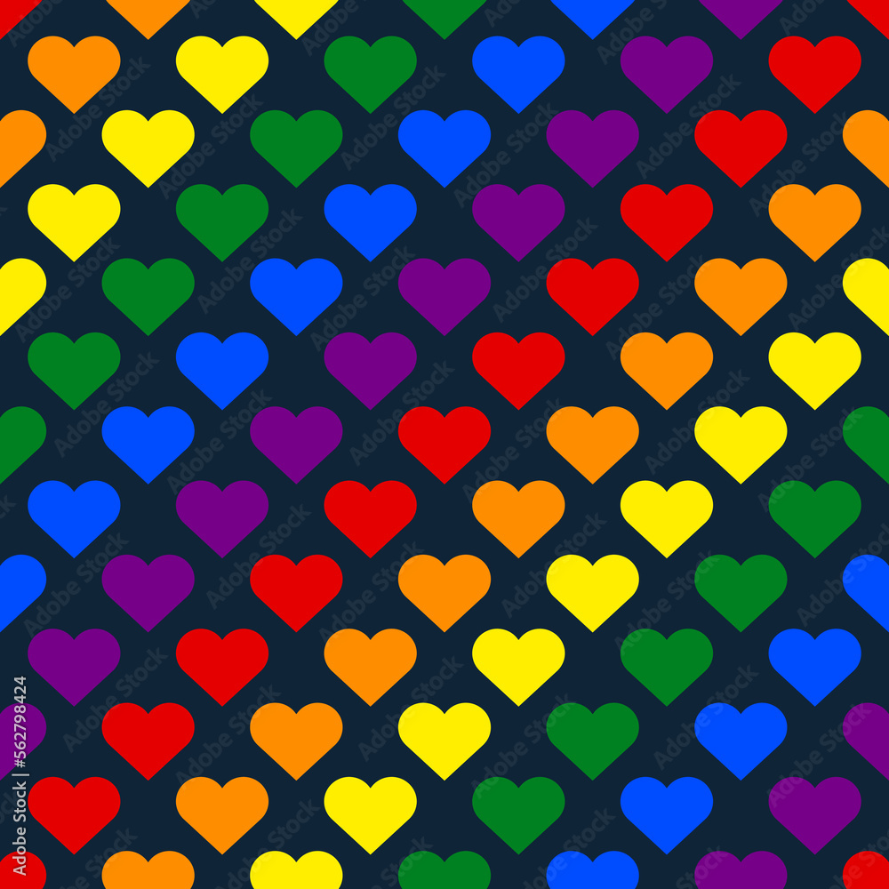 Poster Hearts seamless pattern in LGBT rainbow flag colors – Muurposter ...